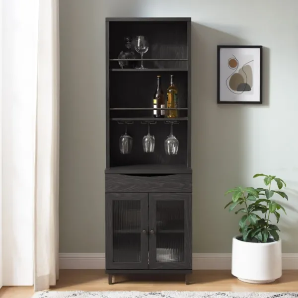 Kitchen Islands & Bar Carts-Kirkland's Home Wood And Glass 2-Door Bar Cabinet Black