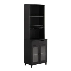 Kitchen Islands & Bar Carts-Kirkland's Home Wood And Glass 2-Door Bar Cabinet Black
