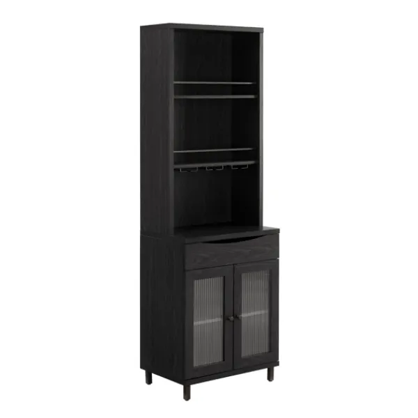 Kitchen Islands & Bar Carts-Kirkland's Home Wood And Glass 2-Door Bar Cabinet Black