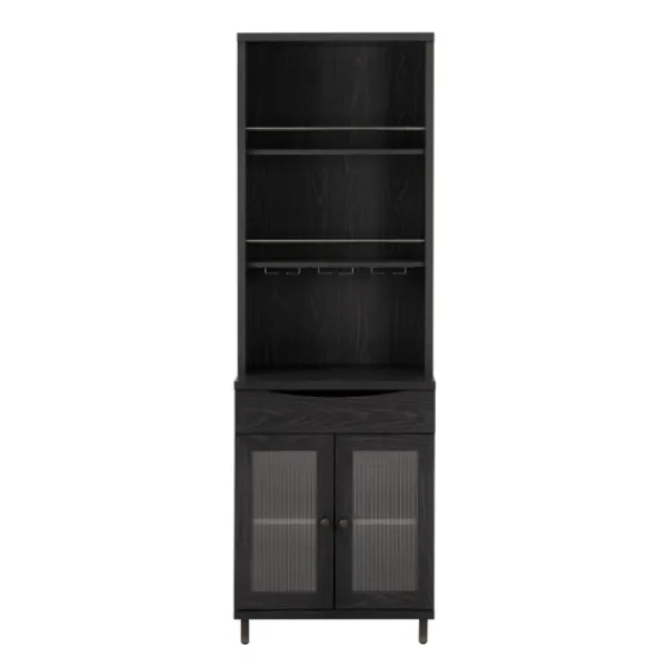Kitchen Islands & Bar Carts-Kirkland's Home Wood And Glass 2-Door Bar Cabinet Black