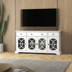 Tv Stands & Media Consoles-Kirkland's Home Wood And Glass 4-Door Media Cabinet White