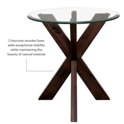 Accent & End Tables-Kirkland's Home Wood And Glass Top X-Base Accent Table Brown