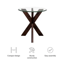 Accent & End Tables-Kirkland's Home Wood And Glass Top X-Base Accent Table Brown