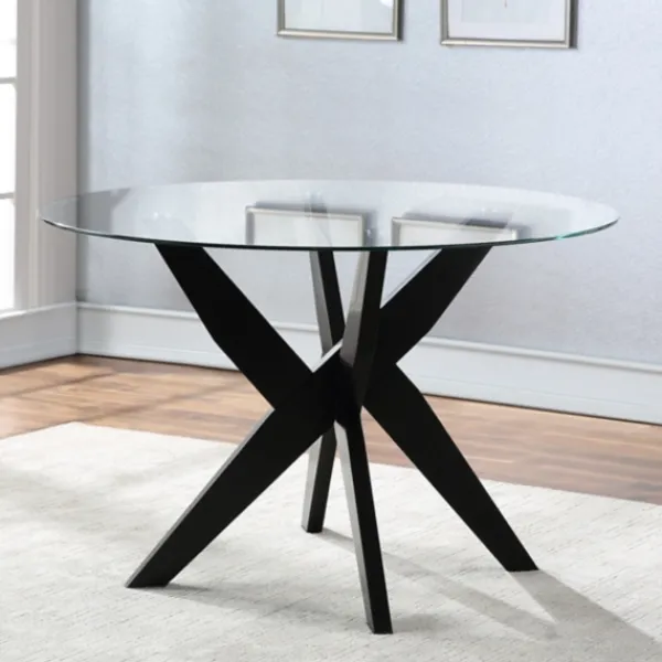 Dining Tables-Kirkland's Home Wood And Glass X-Base Dining Table Black