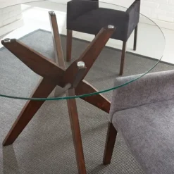Dining Tables-Kirkland's Home Wood And Glass X-Base Dining Table Brown