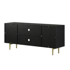 Tv Stands & Media Consoles-Kirkland's Home Wood And Gold Paneled 2-Door Tv Stand Black