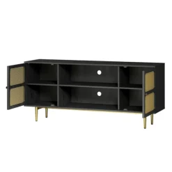 Tv Stands & Media Consoles-Kirkland's Home Wood And Gold Paneled 2-Door Tv Stand Black