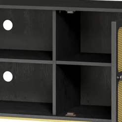 Tv Stands & Media Consoles-Kirkland's Home Wood And Gold Paneled 2-Door Tv Stand Black