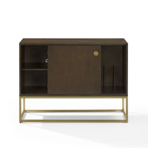 Tv Stands & Media Consoles-Kirkland's Home Wood And Gold Record Storage Media Cabinet Brown