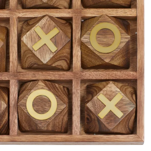 Decorative Accents-Kirkland's Home Wood And Gold Tic Tac Toe Game Set Brown