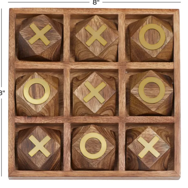 Decorative Accents-Kirkland's Home Wood And Gold Tic Tac Toe Game Set Brown