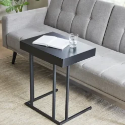 Accent & End Tables-Kirkland's Home Wood And Metal C-Frame Accent Table Black
