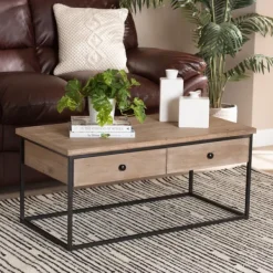 Coffee Tables-Kirkland's Home Wood And Metal 2-Drawer Coffee Table Brown