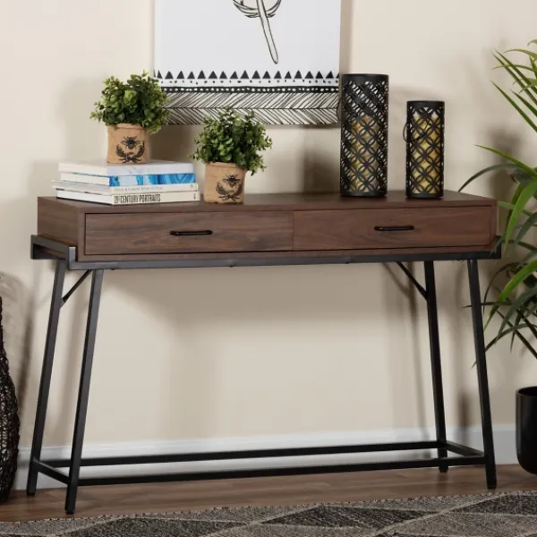 Console Tables-Kirkland's Home Wood And Metal 2-Drawer Console Table Brown