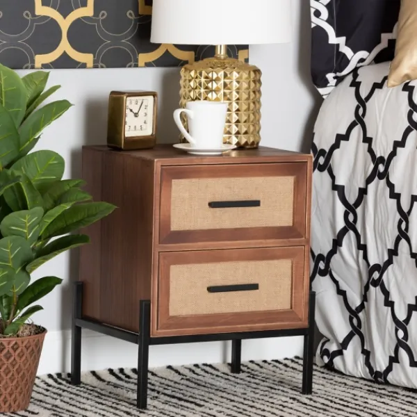 Nightstands-Kirkland's Home Wood And Metal 2-Drawer Nightstand Brown