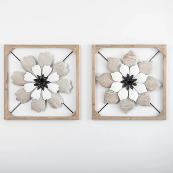 Wall Plaques-Kirkland's Home Wood And Metal Flower I Framed Wall Plaque White/Black/Tan