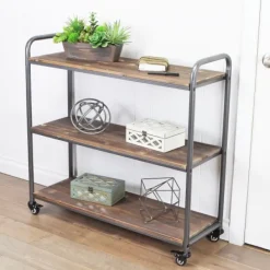 Office Furniture-Kirkland's Home Wood And Metal Frame 3-Tier Rolling Shelf