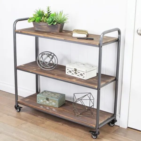 Office Furniture-Kirkland's Home Wood And Metal Frame 3-Tier Rolling Shelf