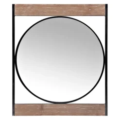 Decorative Mirrors-Kirkland's Home Wood And Metal Framed Round Industrial Mirror
