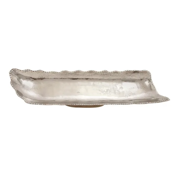 Decorative Trays-Kirkland's Home Wood And Metal Scalloped Rim Tray Silver/Brown