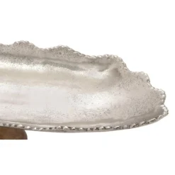 Decorative Trays-Kirkland's Home Wood And Metal Scalloped Rim Tray Silver/Brown