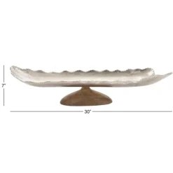 Decorative Trays-Kirkland's Home Wood And Metal Scalloped Rim Tray Silver/Brown