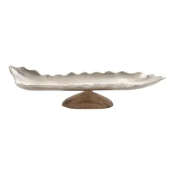 Decorative Trays-Kirkland's Home Wood And Metal Scalloped Rim Tray Silver/Brown