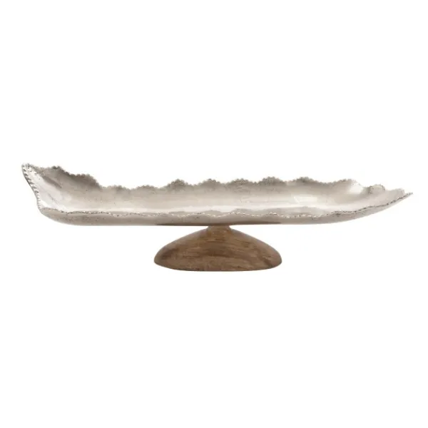 Decorative Trays-Kirkland's Home Wood And Metal Scalloped Rim Tray Silver/Brown