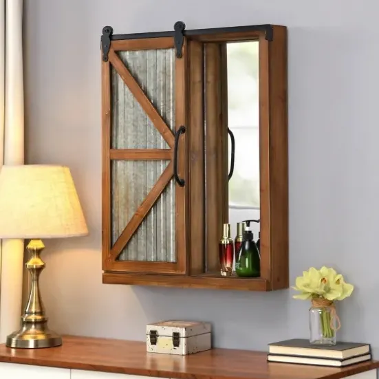 Decorative Mirrors-Kirkland's Home Wood And Metal Sliding Barn Door Wall Cabinet Brown