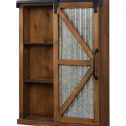 Decorative Mirrors-Kirkland's Home Wood And Metal Sliding Barn Door Wall Cabinet Brown