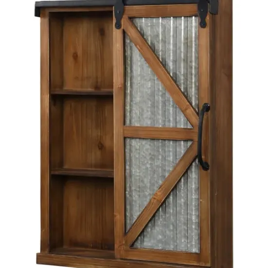 Decorative Mirrors-Kirkland's Home Wood And Metal Sliding Barn Door Wall Cabinet Brown