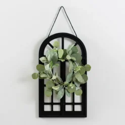 Wall Plaques-Kirkland's Home Wood And Mini Wreath Arch Wall Plaque Black