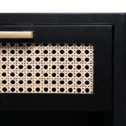 Nightstands-Kirkland's Home Wood And Natural Rattan Drawer Nightstand Black