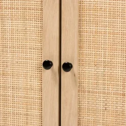Cabinets & Sideboards-Kirkland's Home Wood And Rattan 2-Door Cabinet Black