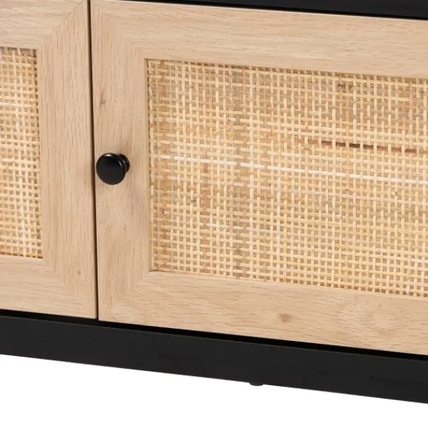 Tv Stands & Media Consoles-Kirkland's Home Wood And Rattan 3-Door Tv Stand Black
