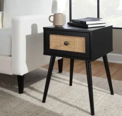 Accent & End Tables-Kirkland's Home Wood And Rattan Drawer Accent Table Black