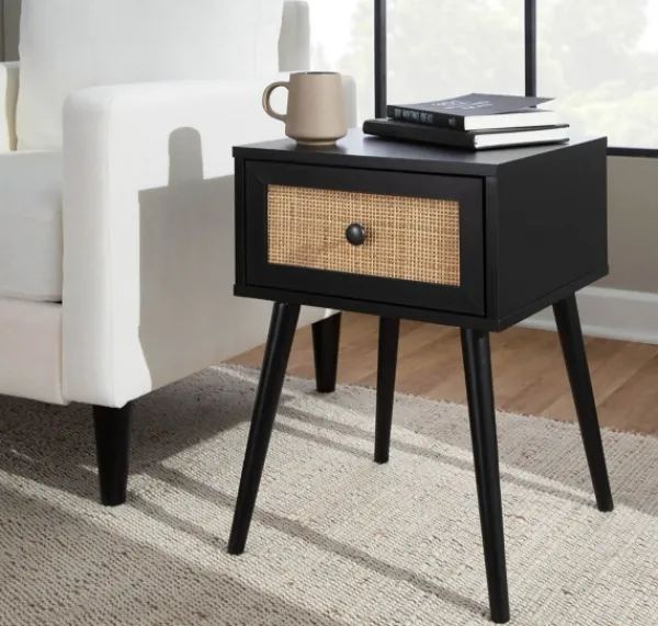 Accent & End Tables-Kirkland's Home Wood And Rattan Drawer Accent Table Black