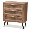 Cabinets & Sideboards-Kirkland's Home Wood And Rattan 3-Drawer Cabinet Brown