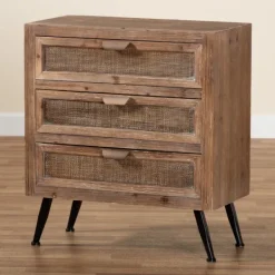 Cabinets & Sideboards-Kirkland's Home Wood And Rattan 3-Drawer Cabinet Brown