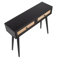 Entryway Furniture-Kirkland's Home Wood And Rattan 2-Drawer Console Table Black