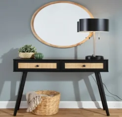 Entryway Furniture-Kirkland's Home Wood And Rattan 2-Drawer Console Table Black