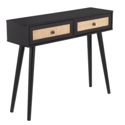 Entryway Furniture-Kirkland's Home Wood And Rattan 2-Drawer Console Table Black