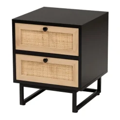 Nightstands-Kirkland's Home Wood And Rattan 2-Drawer Nightstand Black