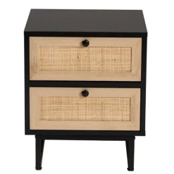 Nightstands-Kirkland's Home Wood And Rattan 2-Drawer Nightstand Black