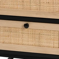 Nightstands-Kirkland's Home Wood And Rattan 2-Drawer Nightstand Black