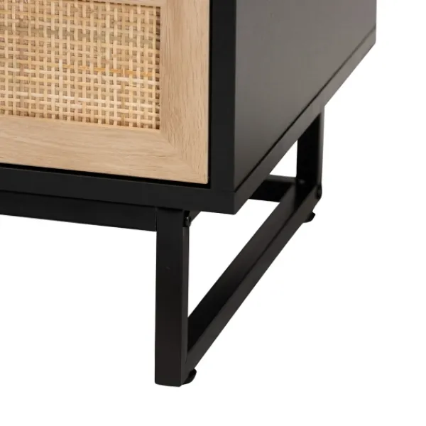 Nightstands-Kirkland's Home Wood And Rattan 2-Drawer Nightstand Black