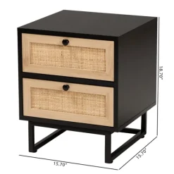 Nightstands-Kirkland's Home Wood And Rattan 2-Drawer Nightstand Black