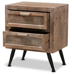 Nightstands-Kirkland's Home Wood And Rattan 2-Drawer Nightstand Brown