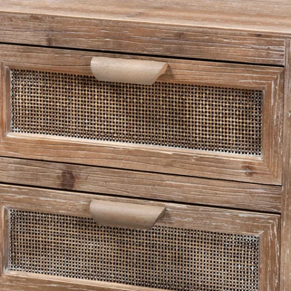Nightstands-Kirkland's Home Wood And Rattan 2-Drawer Nightstand Brown