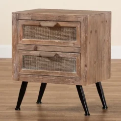 Nightstands-Kirkland's Home Wood And Rattan 2-Drawer Nightstand Brown